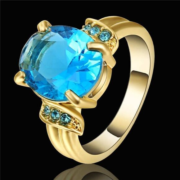 Blue Aquamarine Yellow Rhodium Plated Ring - Picture 3 of 3